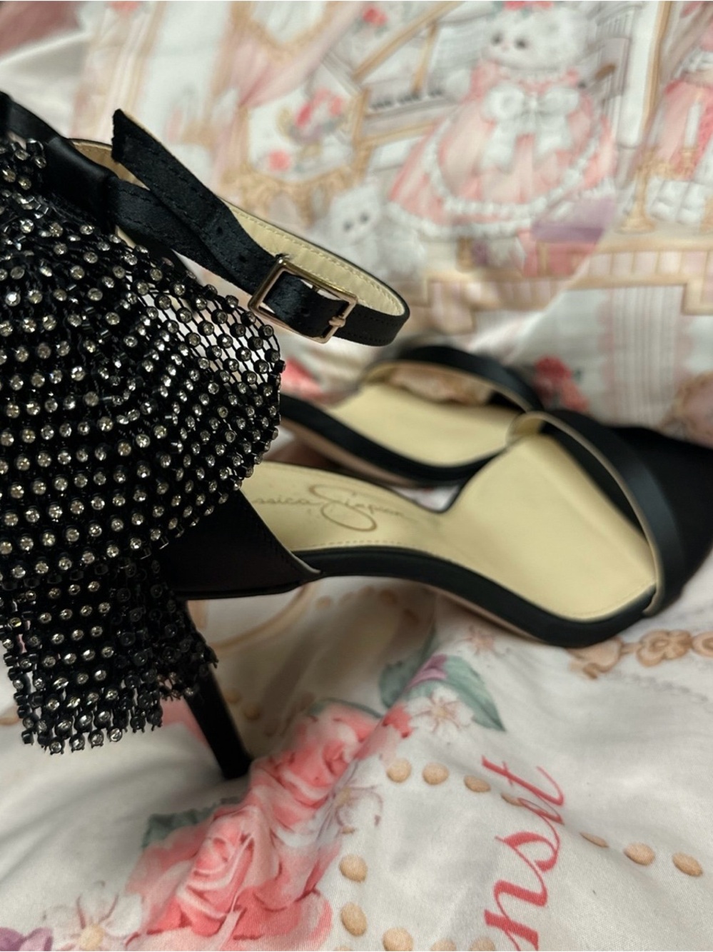 Jessica Simpson Black Rhinestone Fringe Ankle-Strap Stilettos - Picture 5 of 7